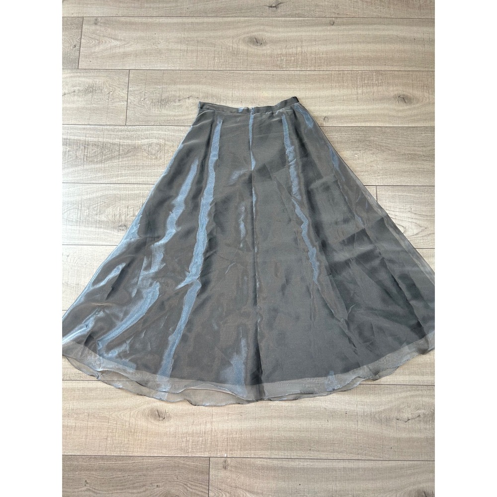 Ronni Nicole Vintage Iridescent Silver Grey Sheer Overlay Maxi Skirt Size 14